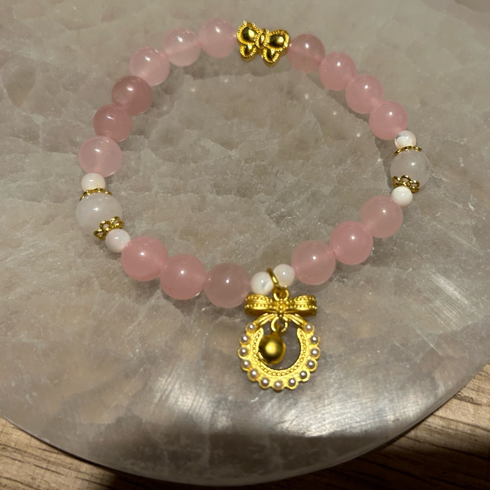 Handmade mother of pearl white agate and rose quartz bracelet